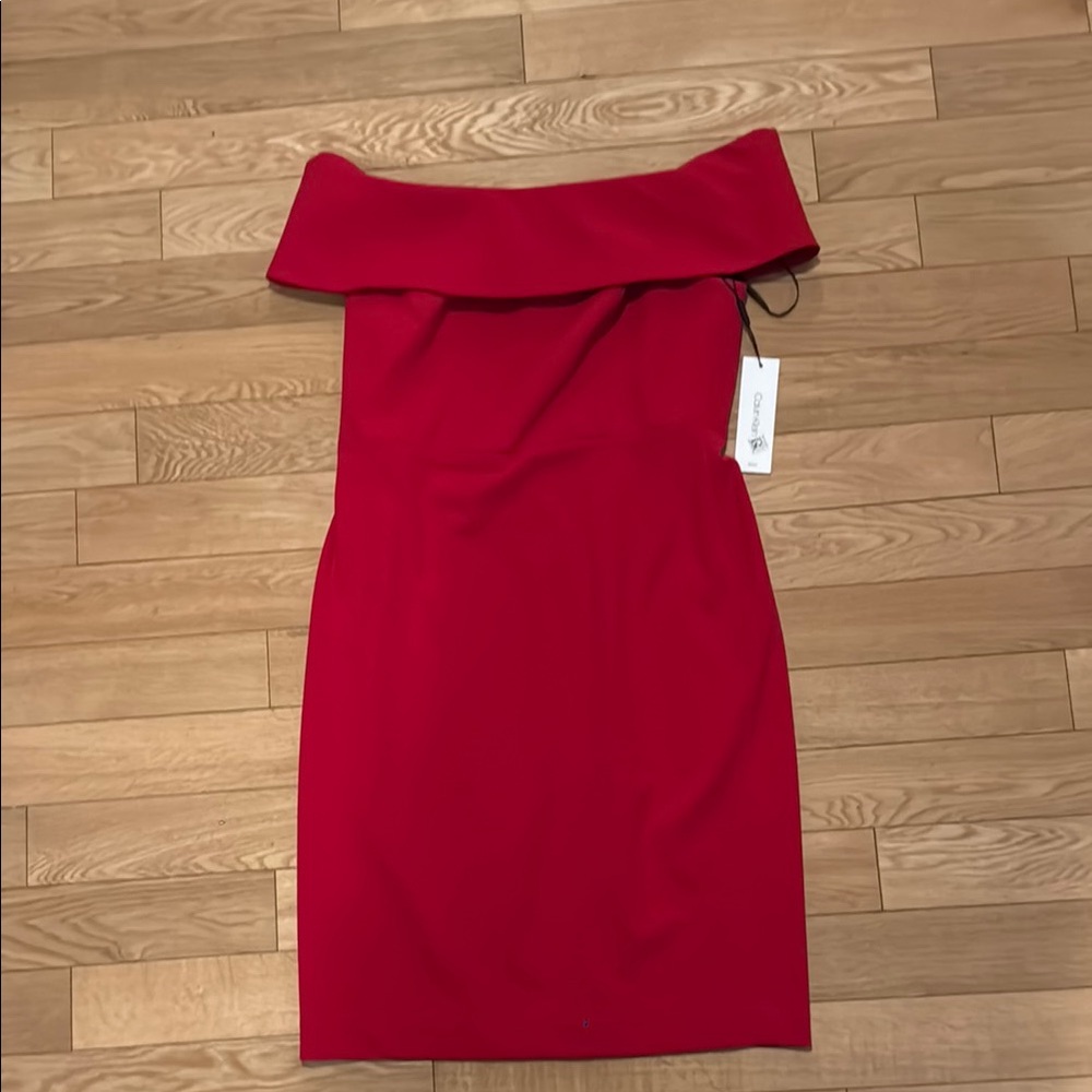 Calvin Klein Red Off-Shoulder Sheath Dress
